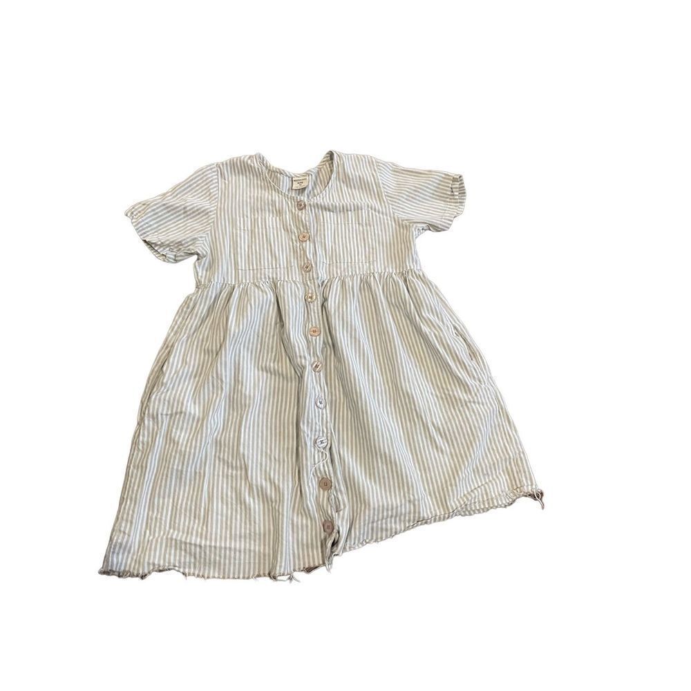 Béchamel tan & white striped a-line dress cottage boho sz Med Petite
